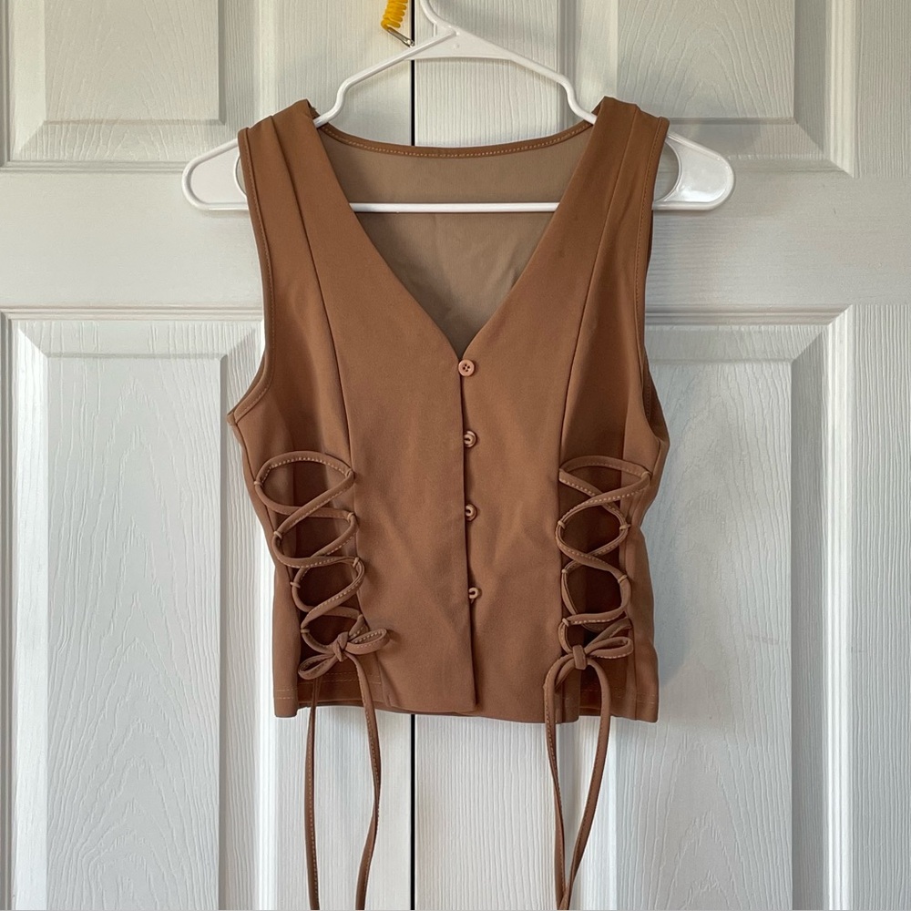 Brown Lace-Up Sleeveless Women’s Vest